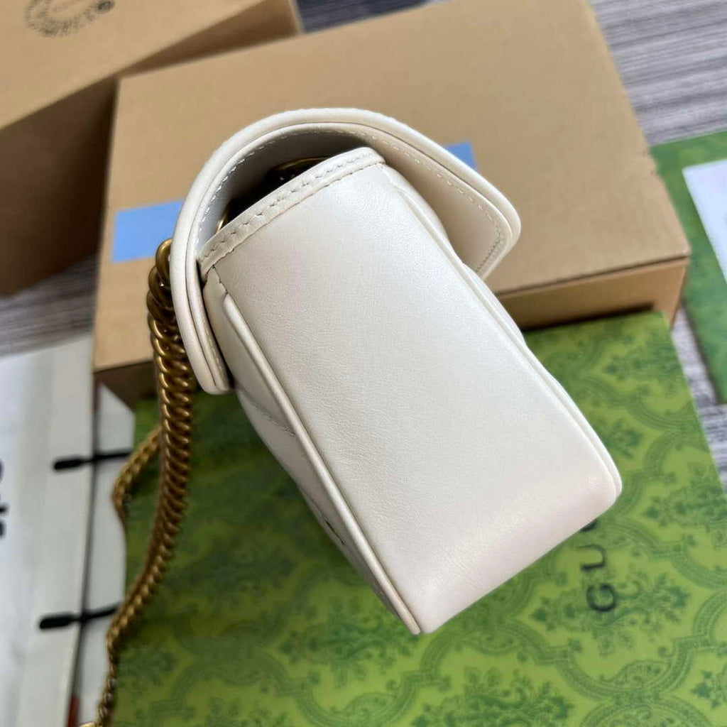 Gucci 446744 GG Marmont Mini Shoulder Bag Double G Studs White