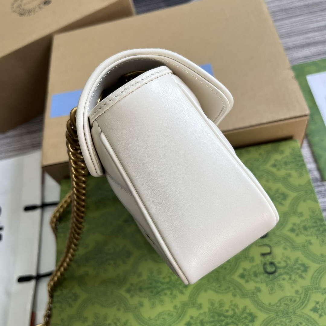 Gucci 446744 GG Marmont Mini Shoulder Bag Double G Studs White