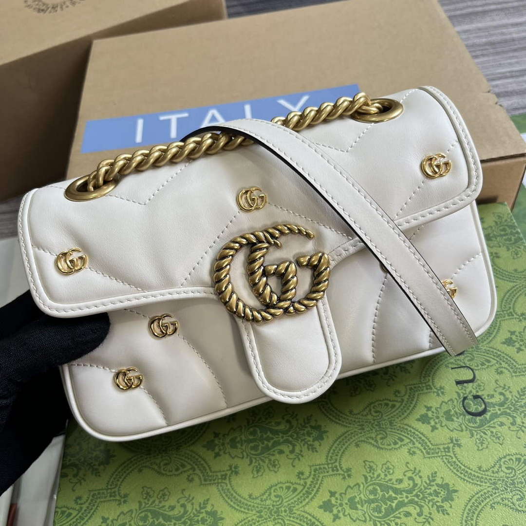 Gucci 446744 GG Marmont Mini Shoulder Bag Double G Studs White - Default Title - View 4