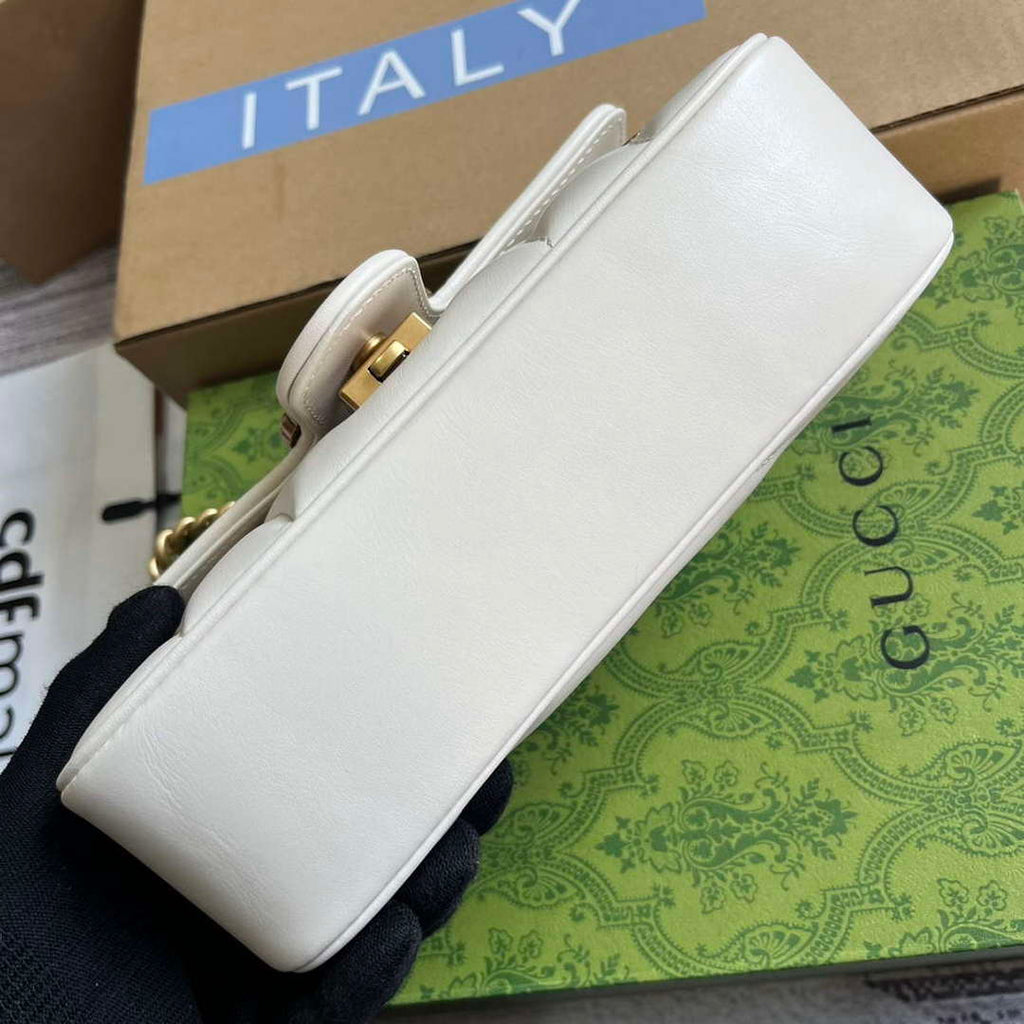 Gucci 446744 GG Marmont Mini Shoulder Bag Double G Studs White