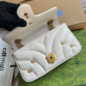 Gucci 446744 GG Marmont Mini Shoulder Bag Double G Studs White - Default Title - View 7
