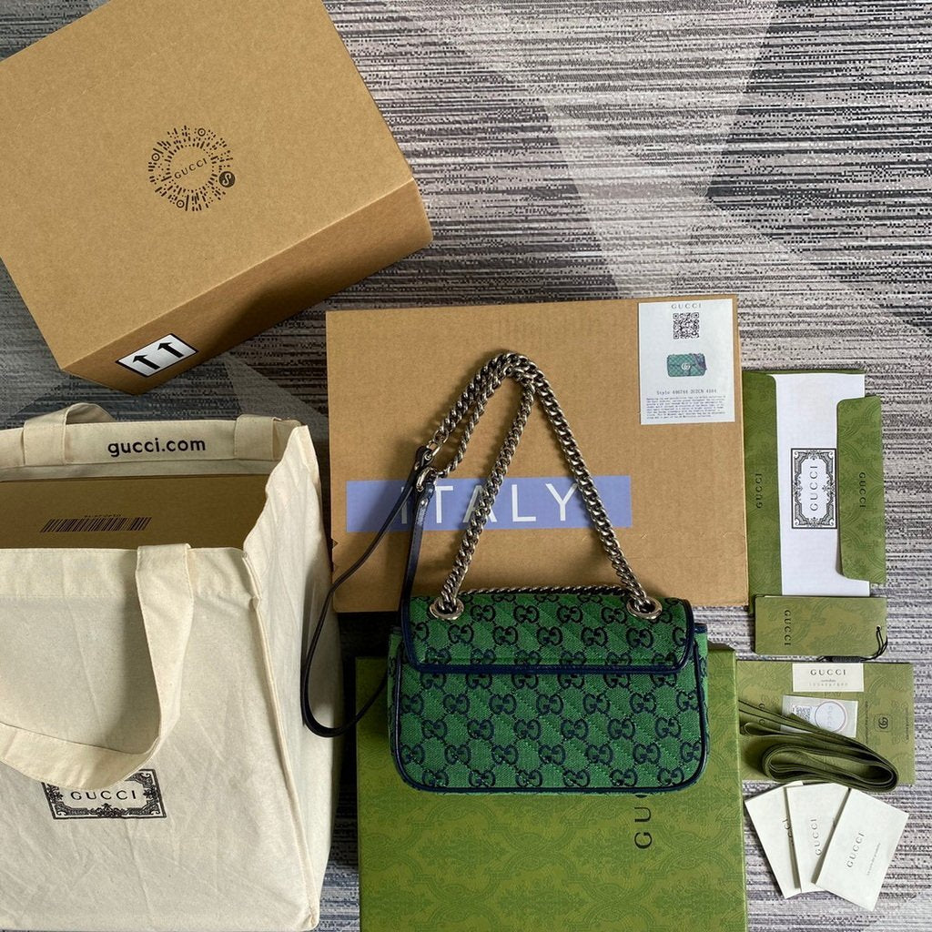 Gucci 446744 GG Marmont Multicolor Mini Shoulder Bag Green