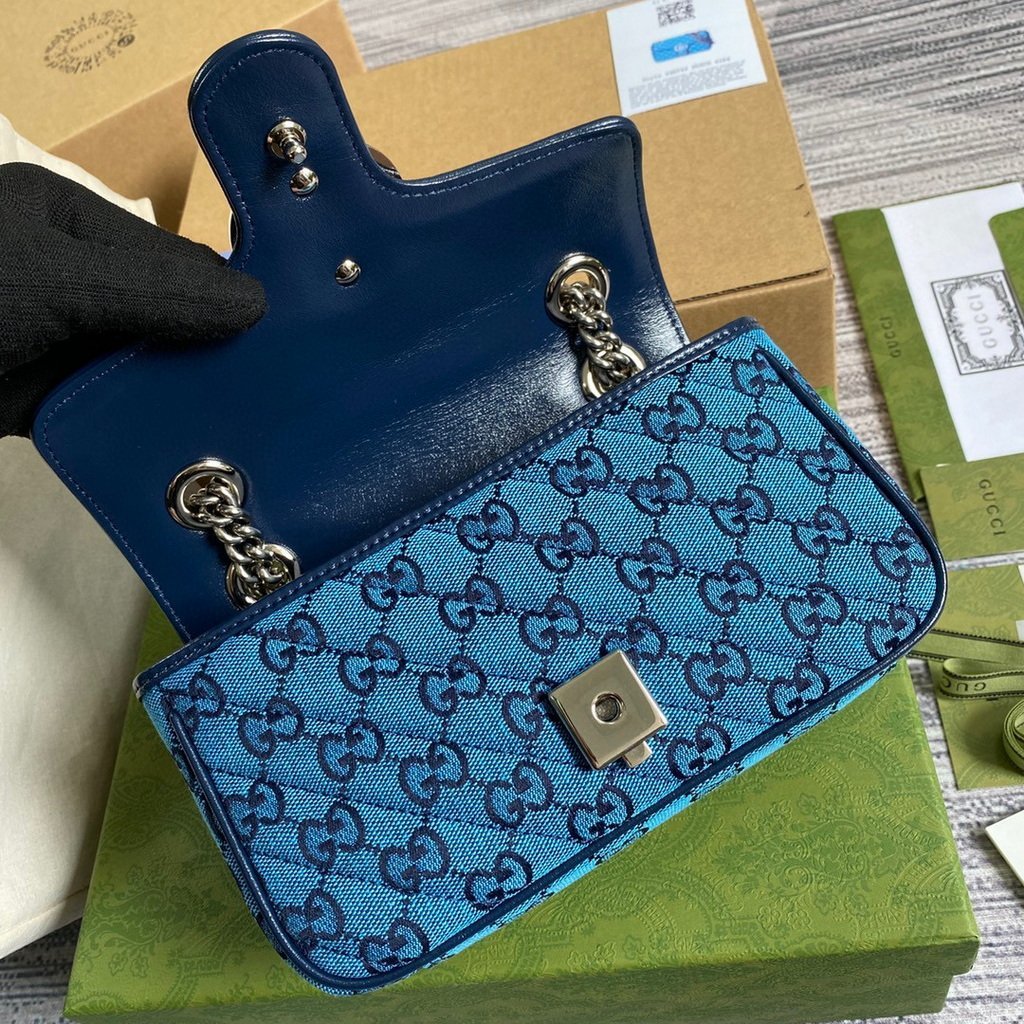 Gucci 446744 GG Marmont Multicolor Mini Shoulder Bag Blue