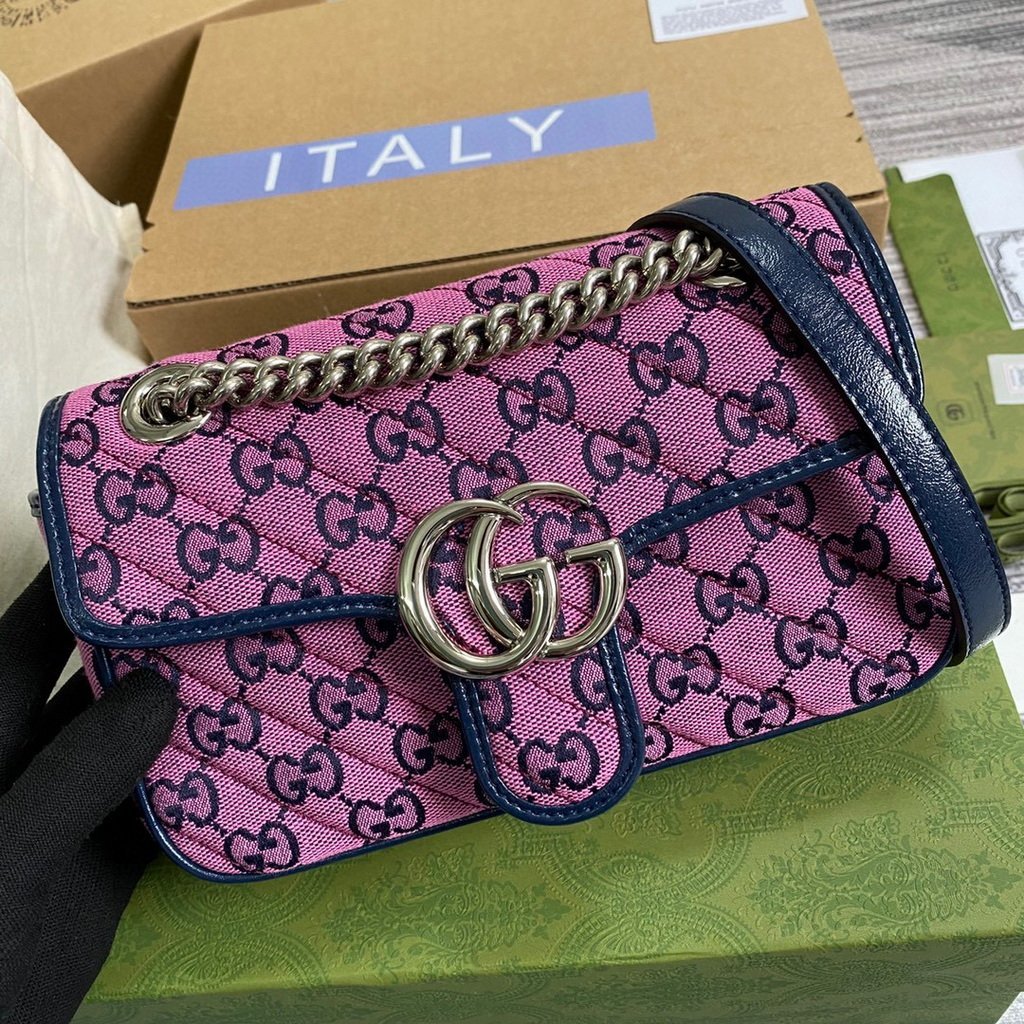 Gucci 446744 GG Marmont Multicolor Mini Shoulder Bag Purple