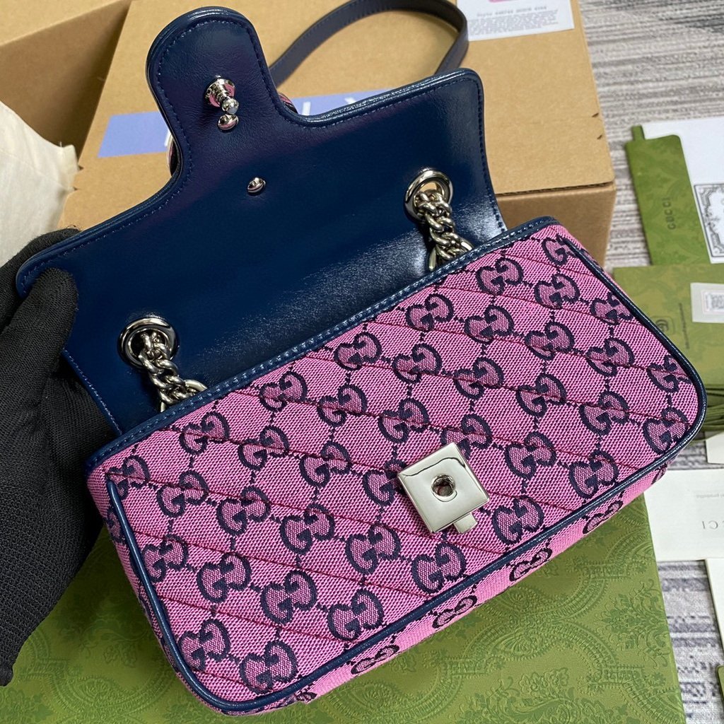 Gucci 446744 GG Marmont Multicolor Mini Shoulder Bag Purple