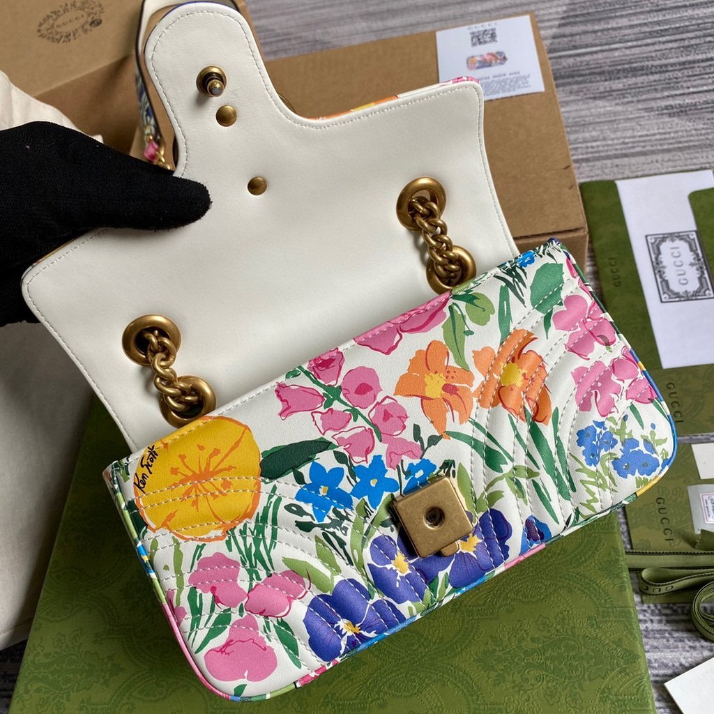 Gucci 446744 GG Marmont Multicolor Mini Shoulder Bag White