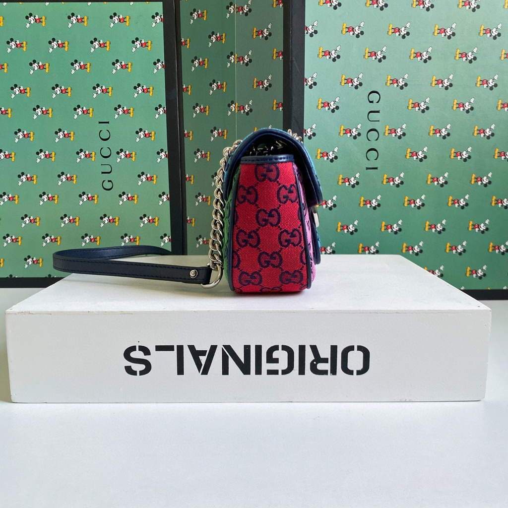 Gucci 446744 GG Marmont Multicolor mini shoulder bag blue and pink