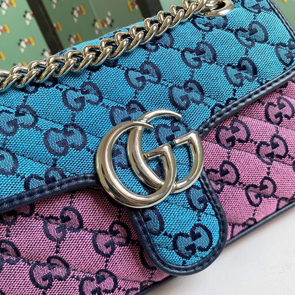 Gucci 446744 GG Marmont Multicolor mini shoulder bag blue and pink