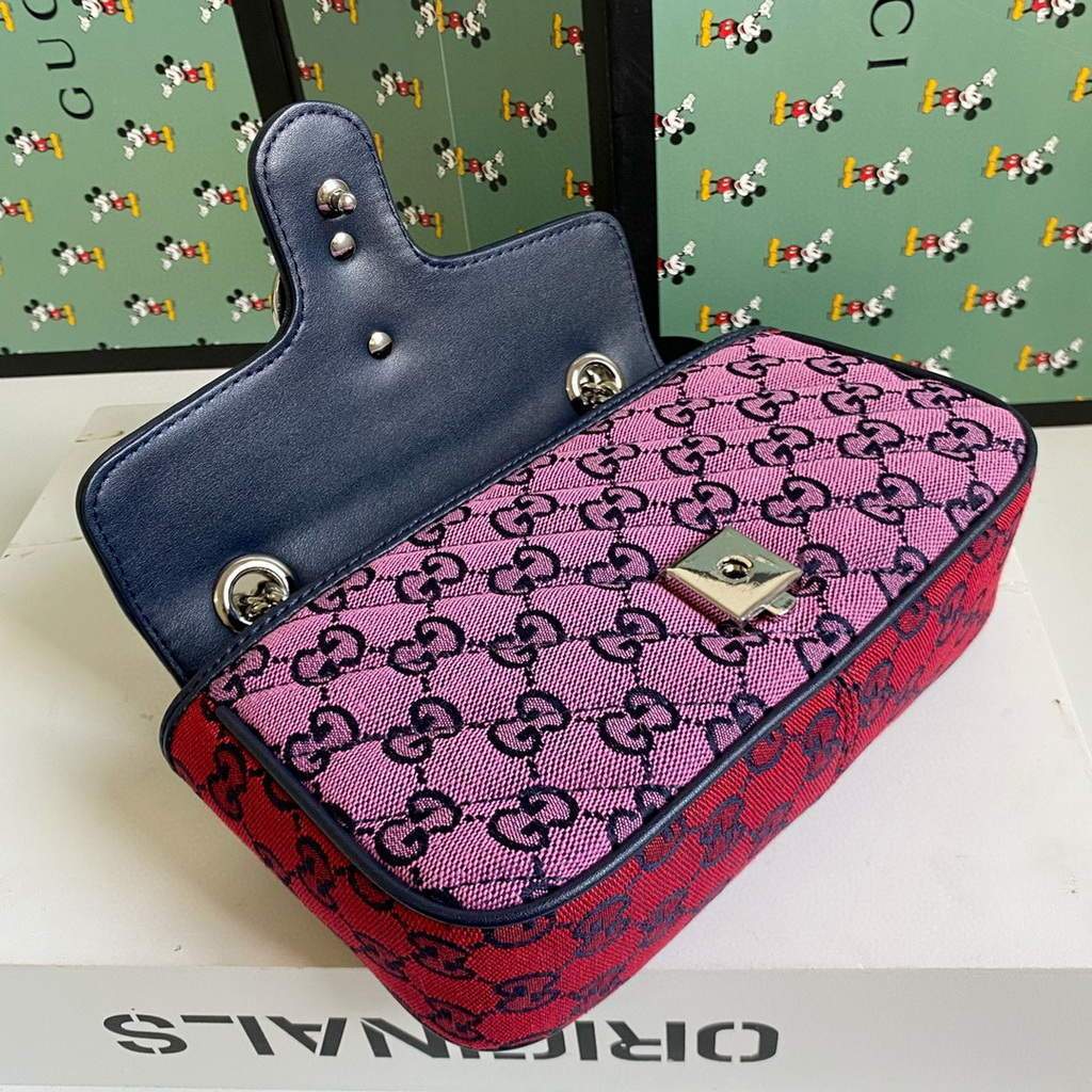 Gucci 446744 GG Marmont Multicolor mini shoulder bag blue and pink