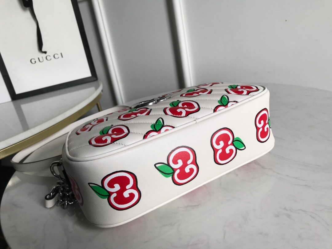 Gucci 447632 GG Marmont Mini Shoulder Bag White and Red - luxibagsmall