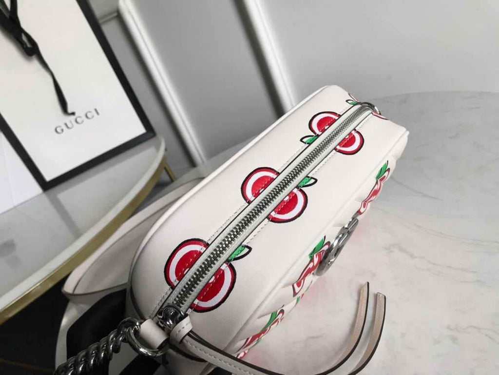 Gucci 447632 GG Marmont Mini Shoulder Bag White and Red - luxibagsmall