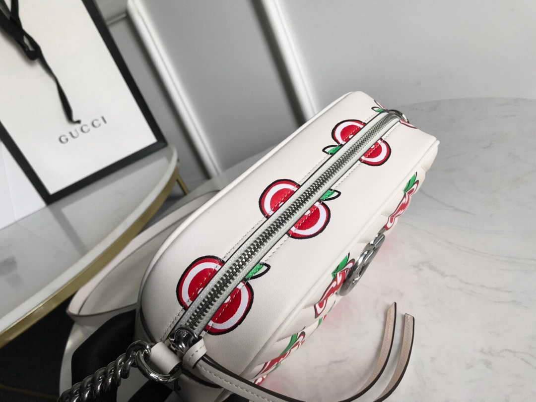 Gucci 447632 GG Marmont Mini Shoulder Bag White and Red - luxibagsmall