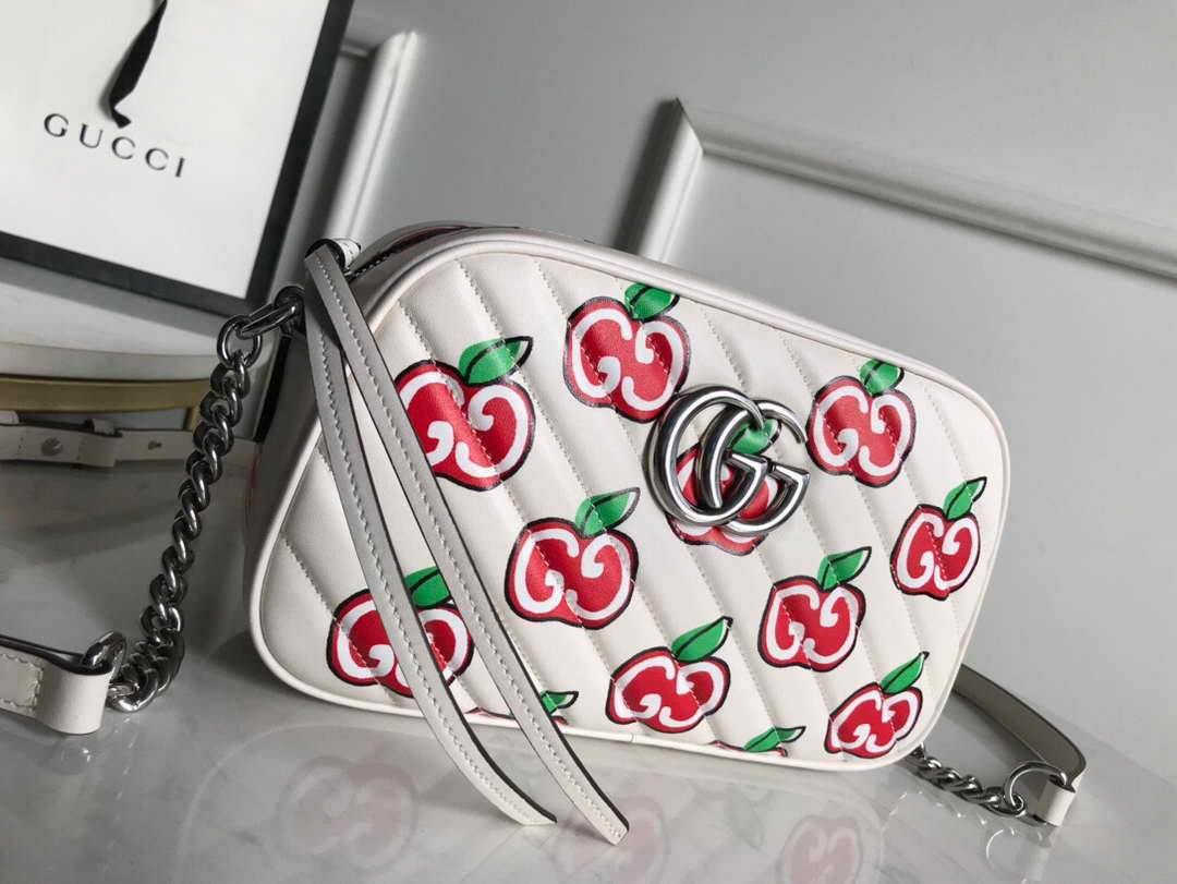 Gucci 447632 GG Marmont Mini Shoulder Bag White and Red - luxibagsmall
