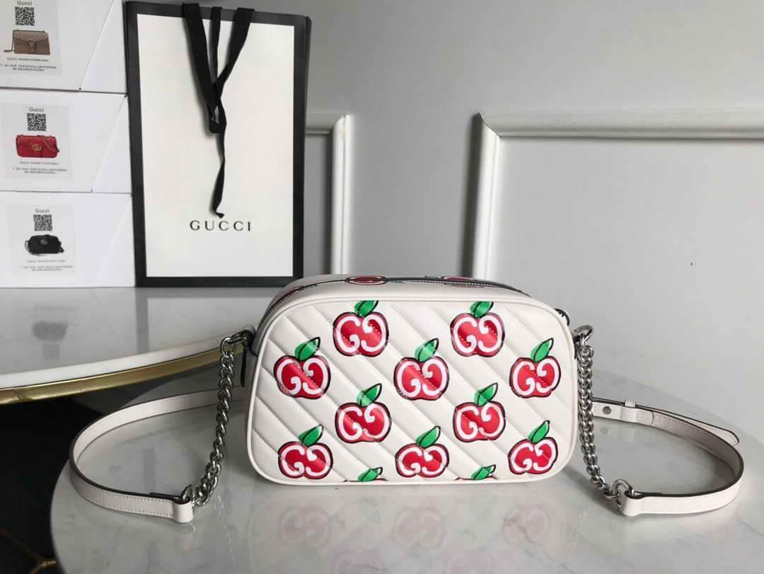 Gucci 447632 GG Marmont Mini Shoulder Bag White and Red - luxibagsmall