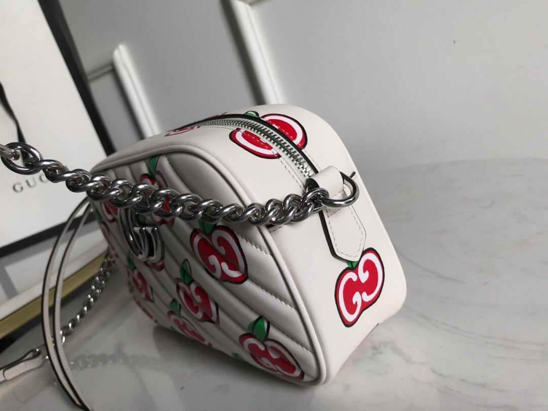 Gucci 447632 GG Marmont Mini Shoulder Bag White and Red - luxibagsmall