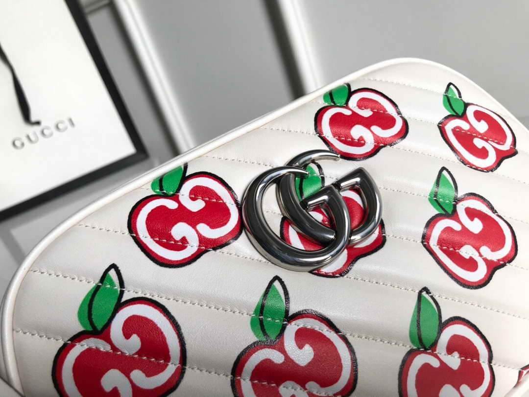 Gucci 447632 GG Marmont Mini Shoulder Bag White and Red - luxibagsmall