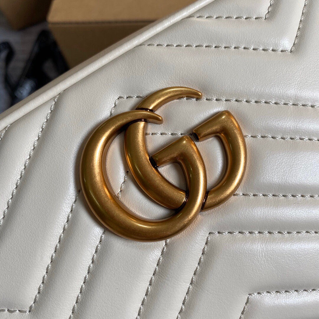 Gucci 447632 GG Marmont Small Shoulder Bag White