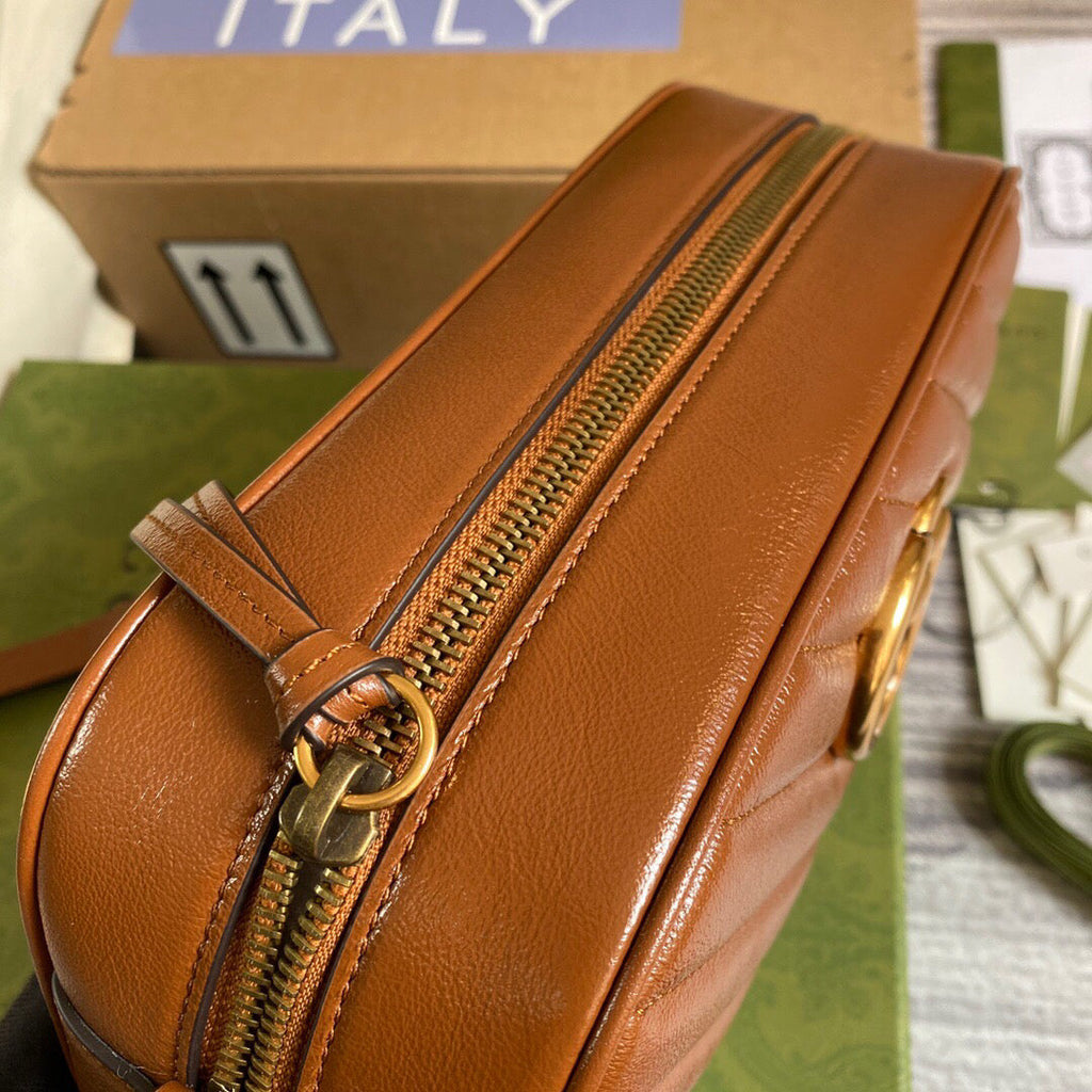 Gucci 447632 GG Marmont Small Matelass¨¦ Shoulder Bag Brown