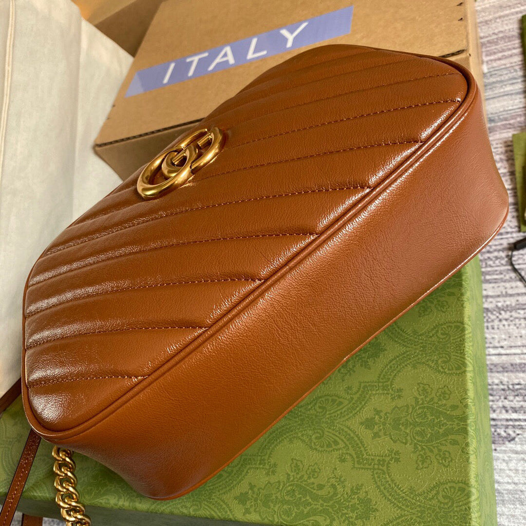 Gucci 447632 GG Marmont Small Matelass¨¦ Shoulder Bag Brown