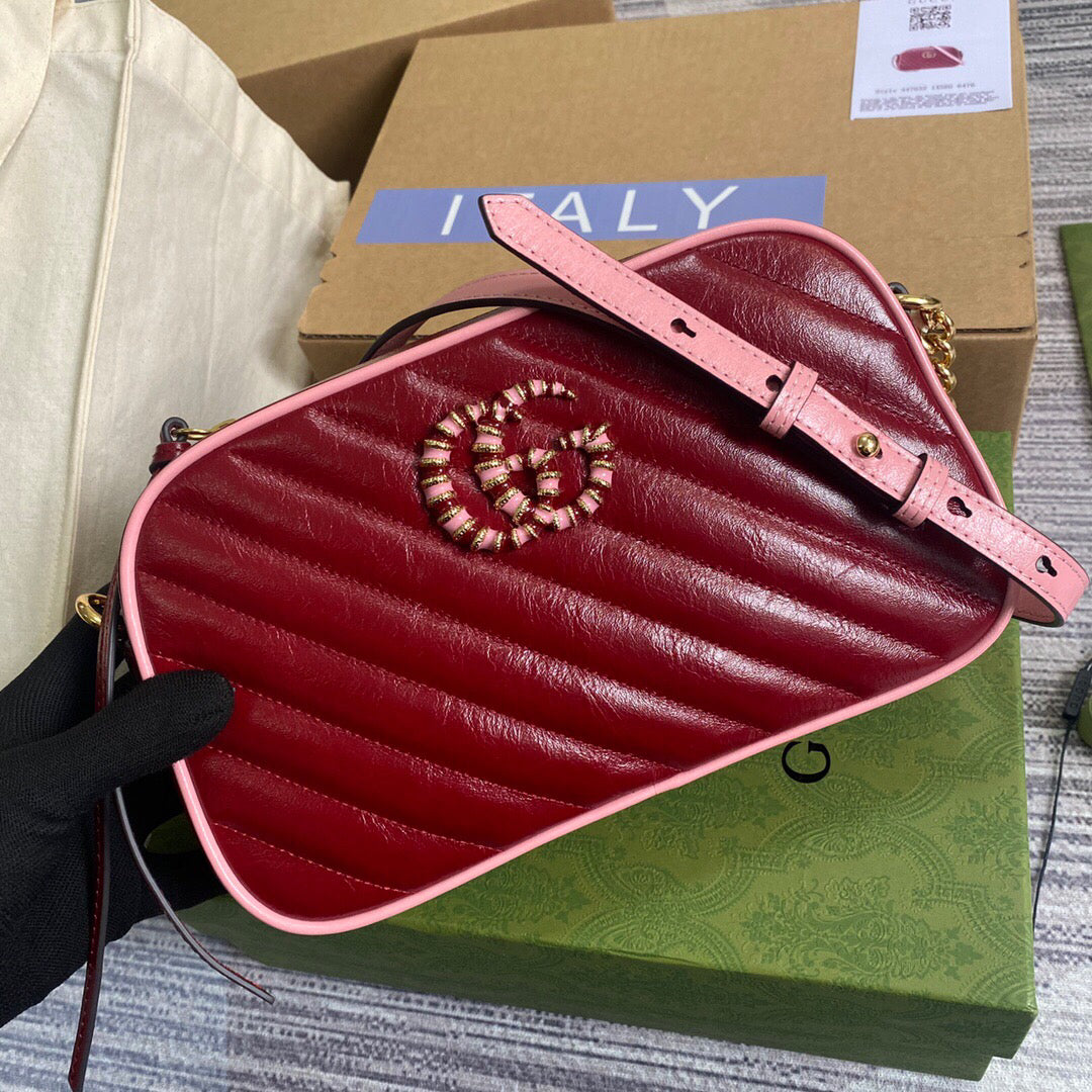 Gucci 447632 GG Marmont Small Shoulder Bag Red pink - Default Title - View 1