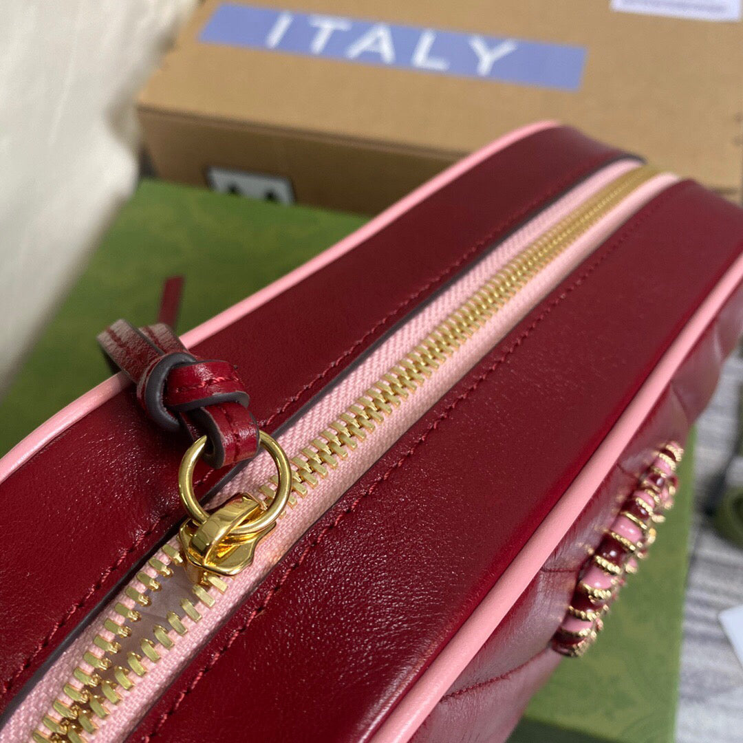 Gucci 447632 GG Marmont Small Shoulder Bag Red pink