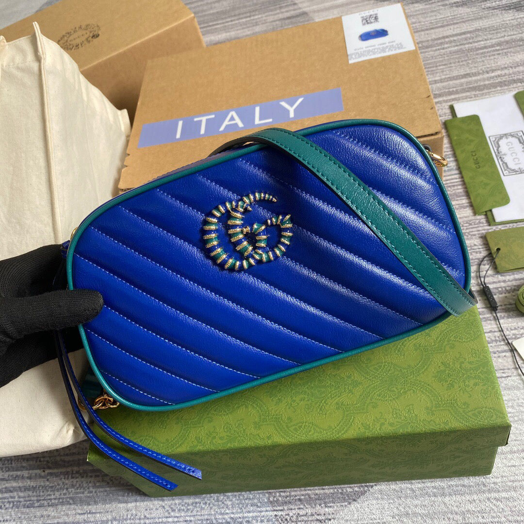 Gucci 447632 GG Marmont Small Shoulder Bag Blue - Default Title - View 1