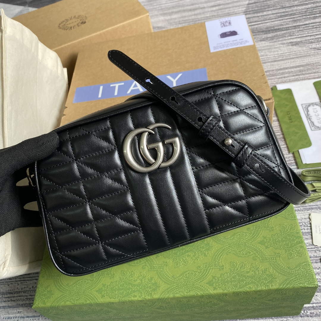 Gucci 447632 GG Marmont matelass¨¦ small shoulder bag Black