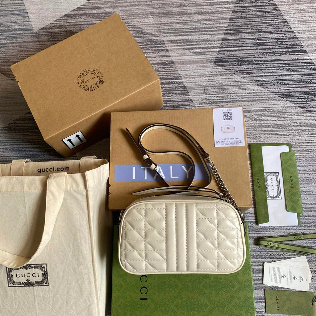 Gucci 447632 GG Marmont matelass¨¦ small shoulder bag White
