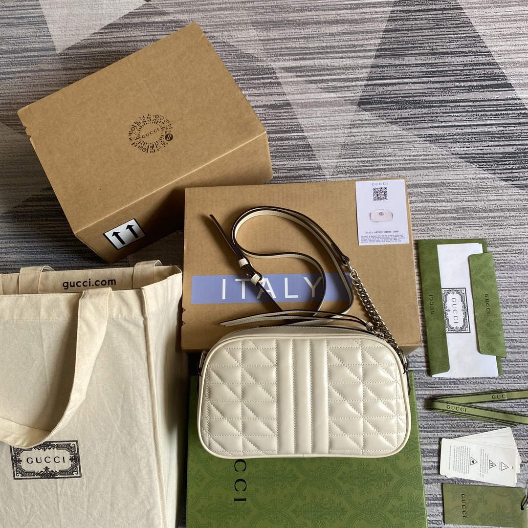 Gucci 447632 GG Marmont matelass¨¦ small shoulder bag White
