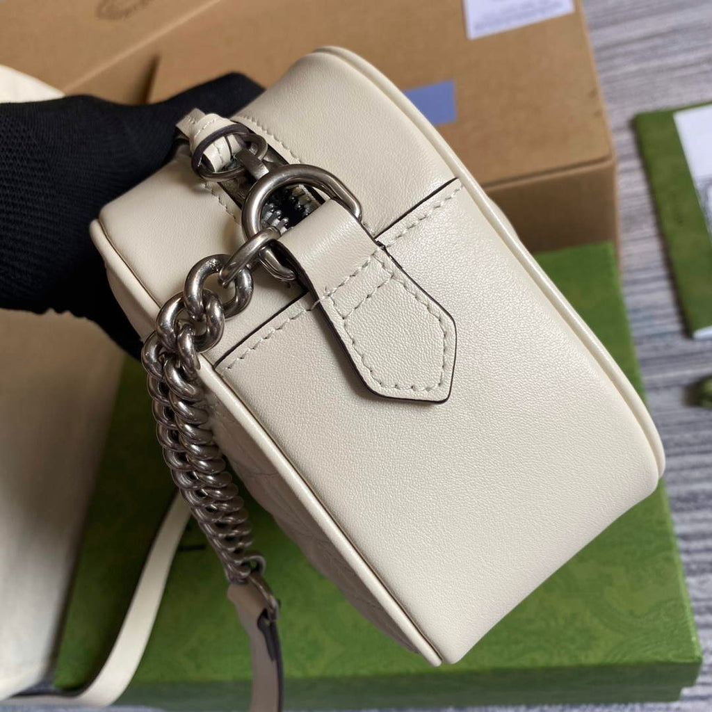 Gucci 447632 GG Marmont matelass¨¦ small shoulder bag White