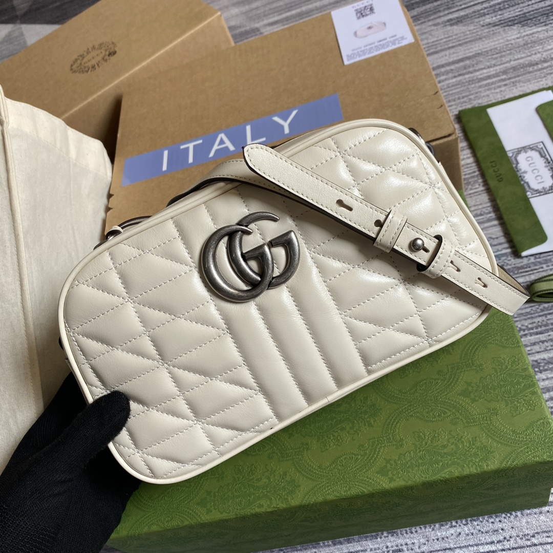 Gucci 447632 GG Marmont matelass¨¦ small shoulder bag White