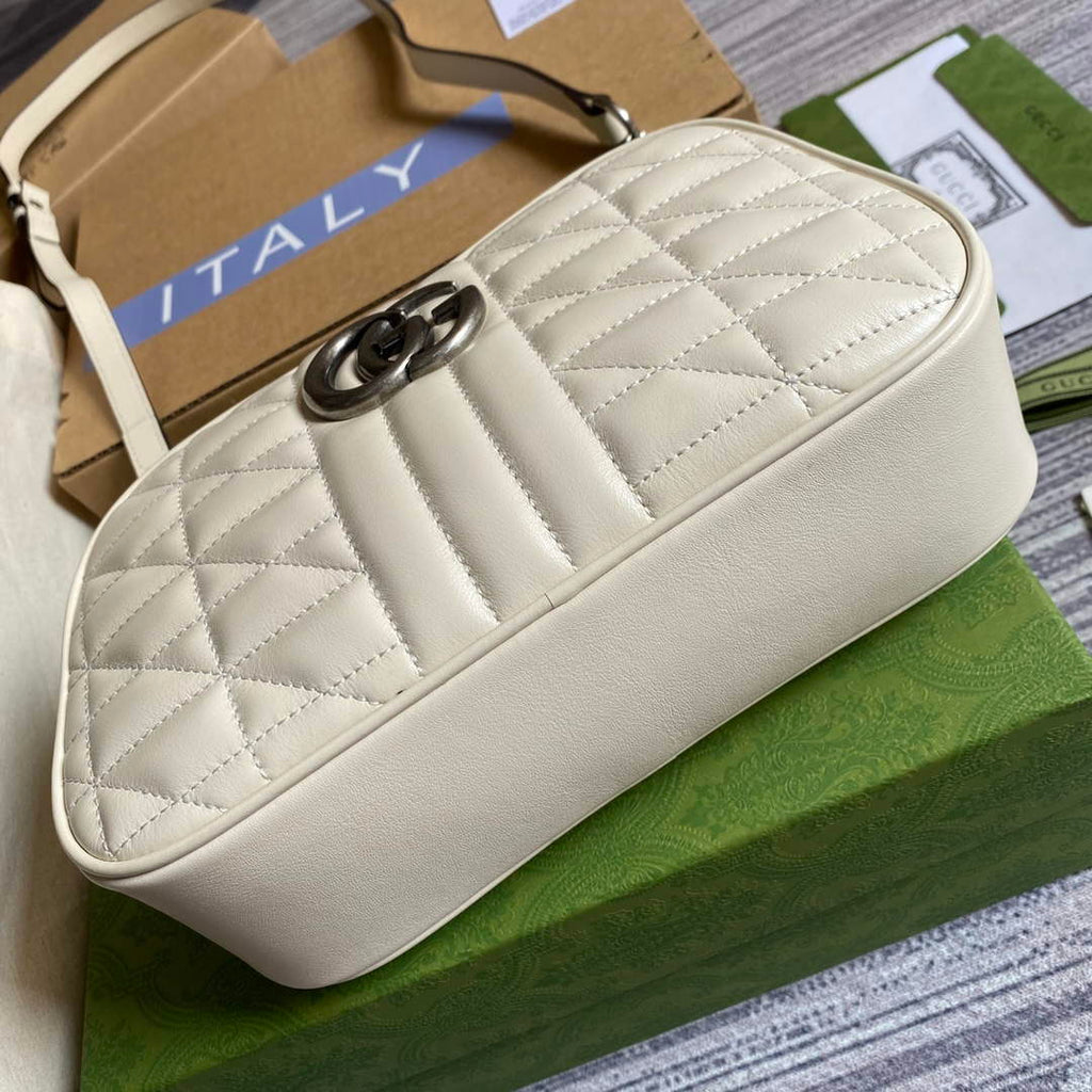 Gucci 447632 GG Marmont matelass¨¦ small shoulder bag White