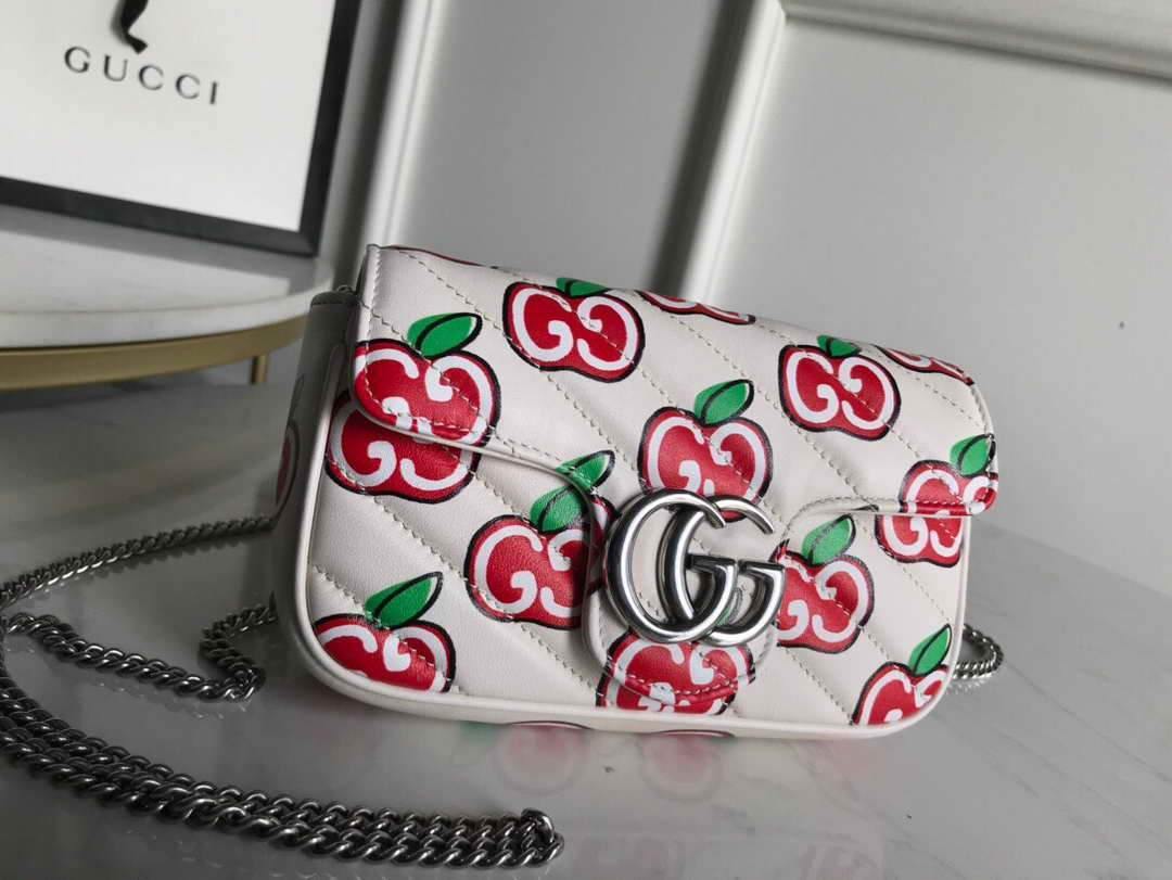 Gucci 447633 GG Marmont Super Mini Shoulder Bag White and Red - luxibagsmall