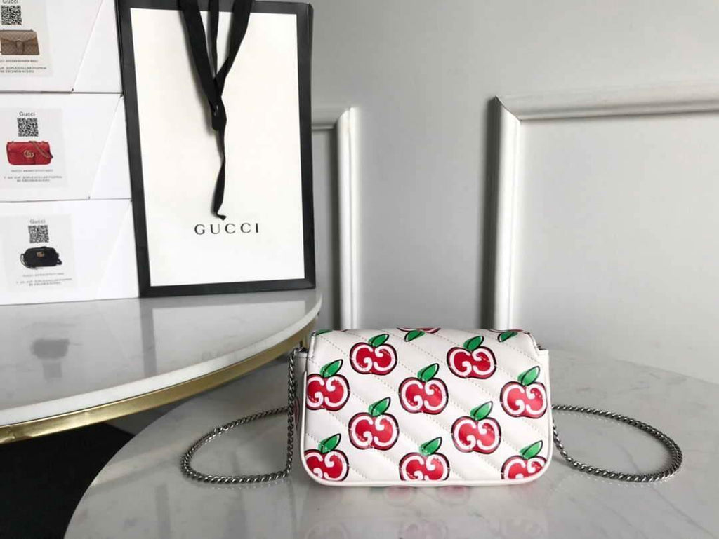 Gucci 447633 GG Marmont Super Mini Shoulder Bag White and Red - luxibagsmall