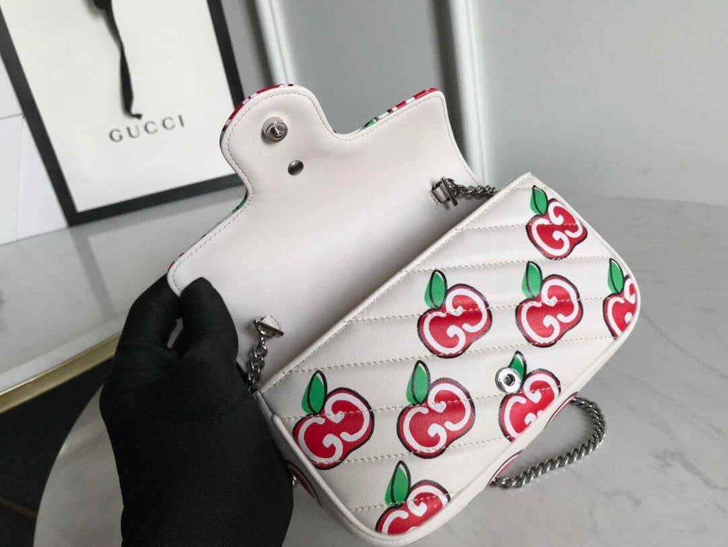 Gucci 447633 GG Marmont Super Mini Shoulder Bag White and Red - luxibagsmall