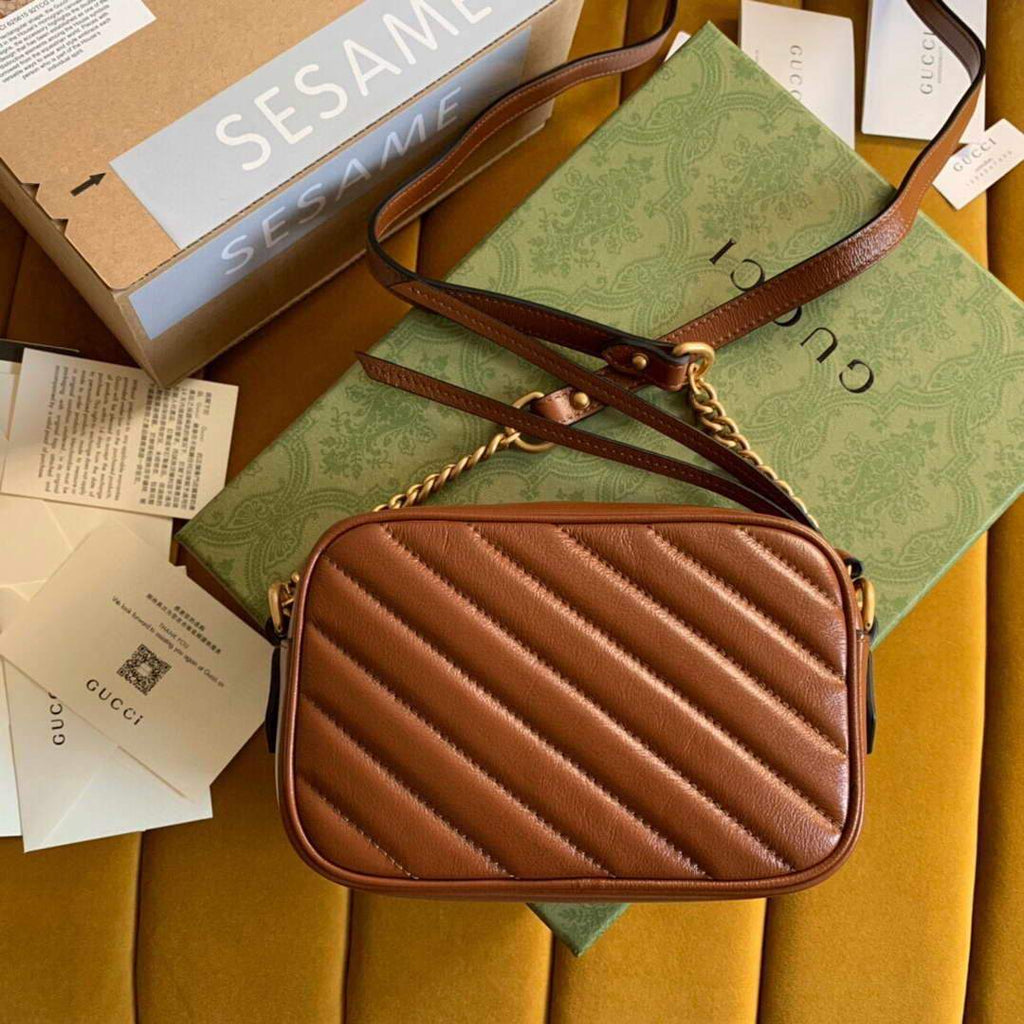 Gucci 448065 GG Marmont Matelass¨¦ Mini Bag Brown - luxibagsmall