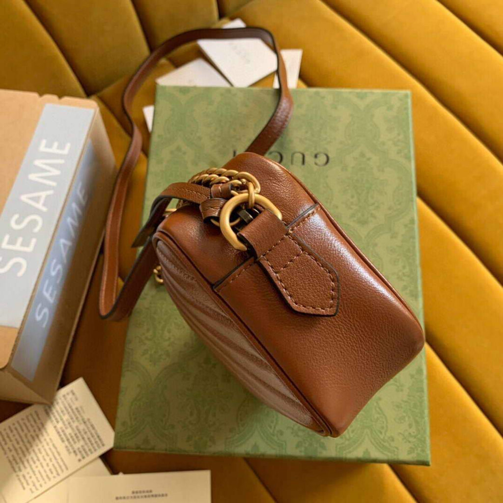 Gucci 448065 GG Marmont Matelass¨¦ Mini Bag Brown - luxibagsmall