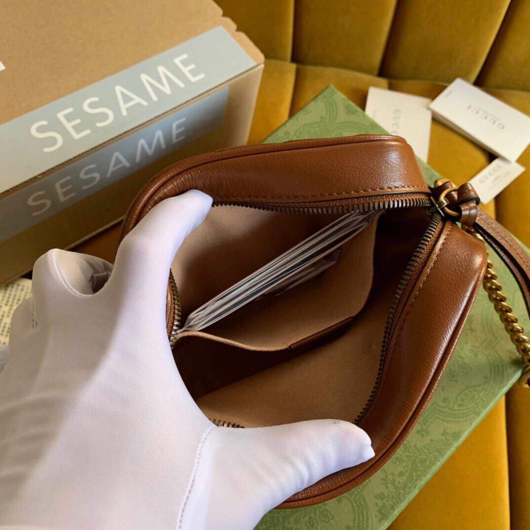 Gucci 448065 GG Marmont Matelass¨¦ Mini Bag Brown - luxibagsmall