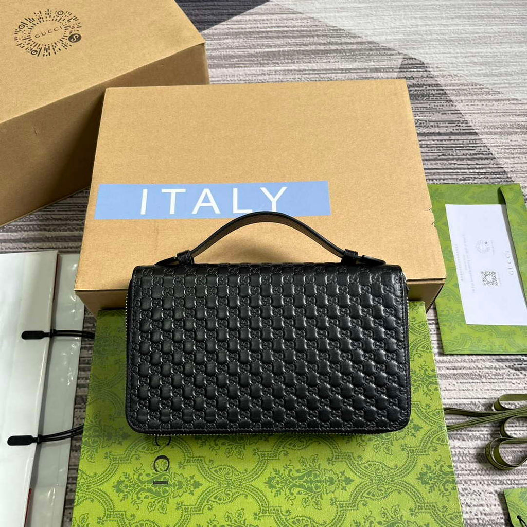 Gucci 449246 Gucci Sima Leather Zip Around Case Black