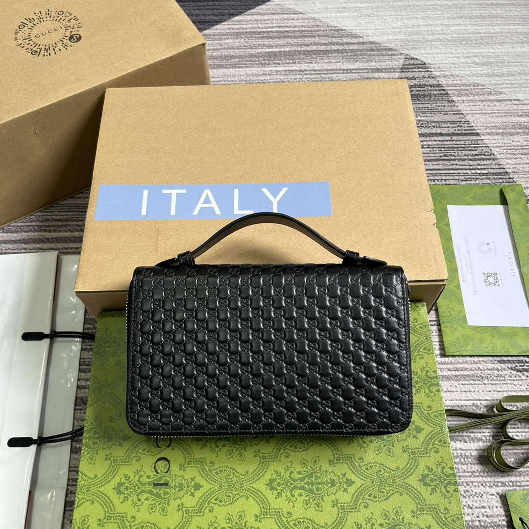 Gucci 449246 Gucci Sima Leather Zip Around Case Black - Default Title - View 1