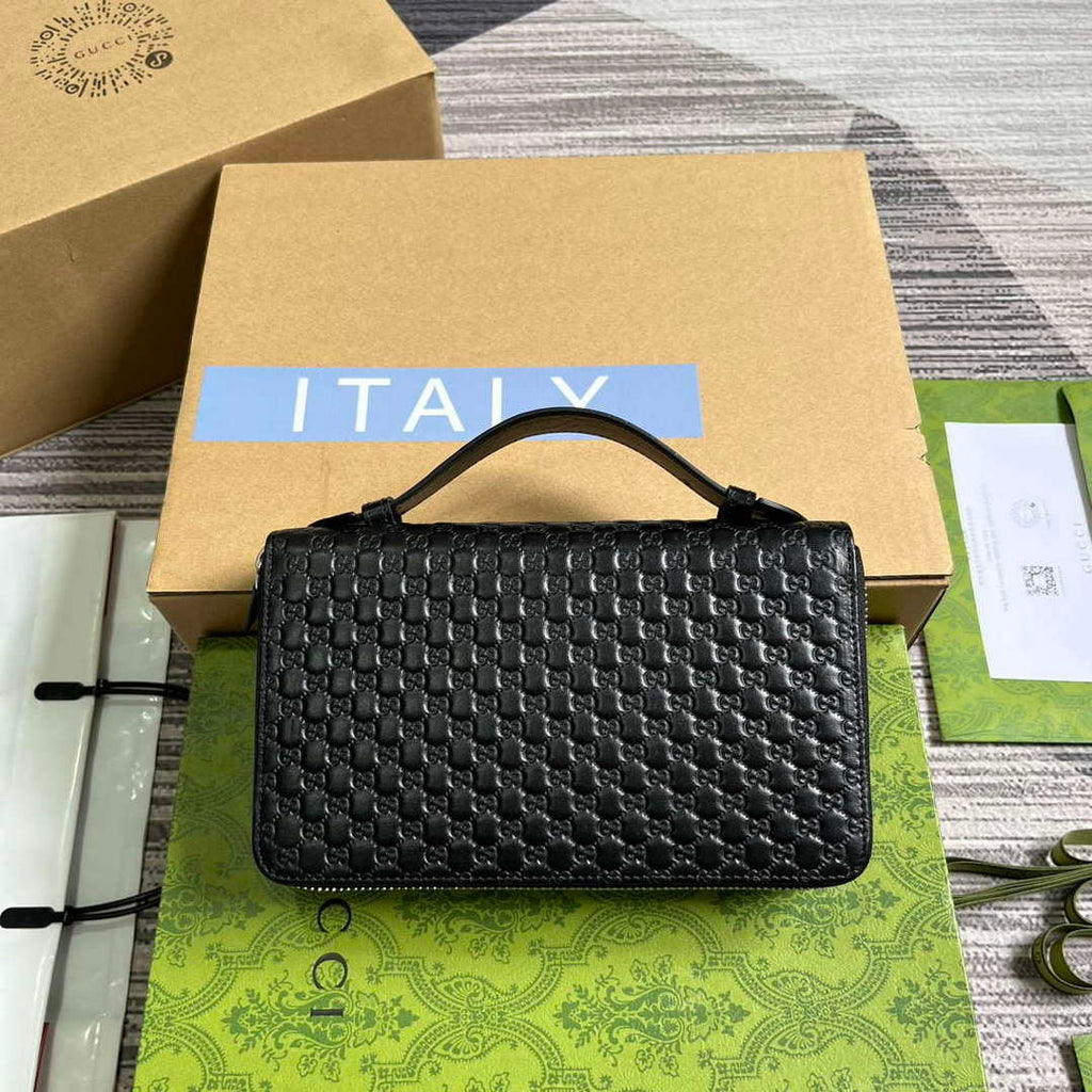Gucci 449246 Gucci Sima Leather Zip Around Case Black