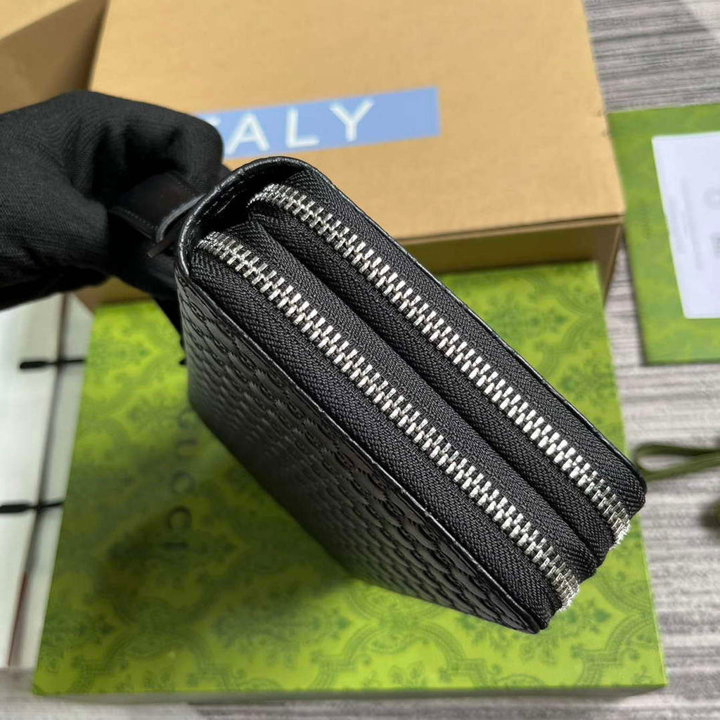 Gucci 449246 Gucci Sima Leather Zip Around Case Black