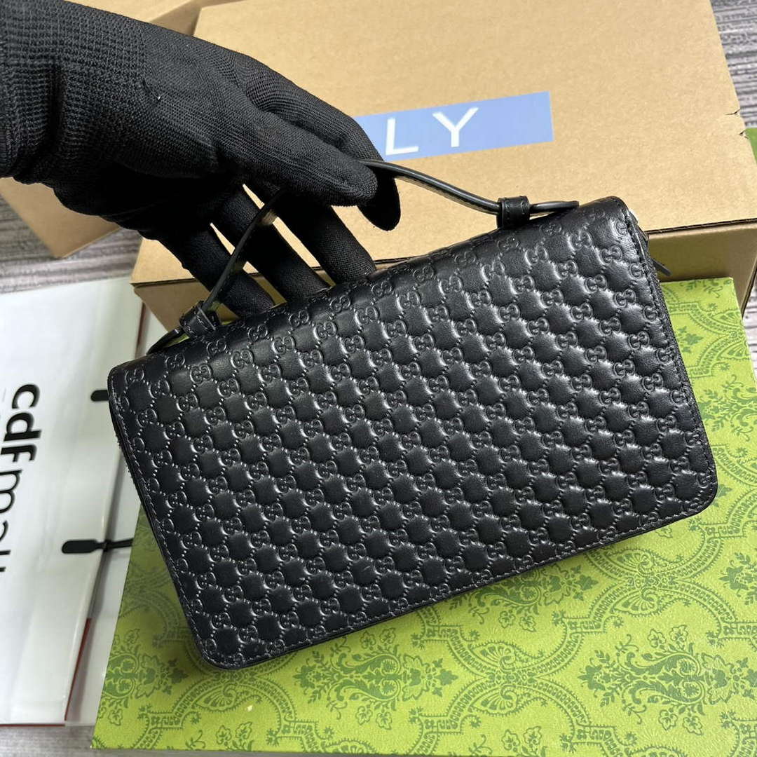 Gucci 449246 Gucci Sima Leather Zip Around Case Black