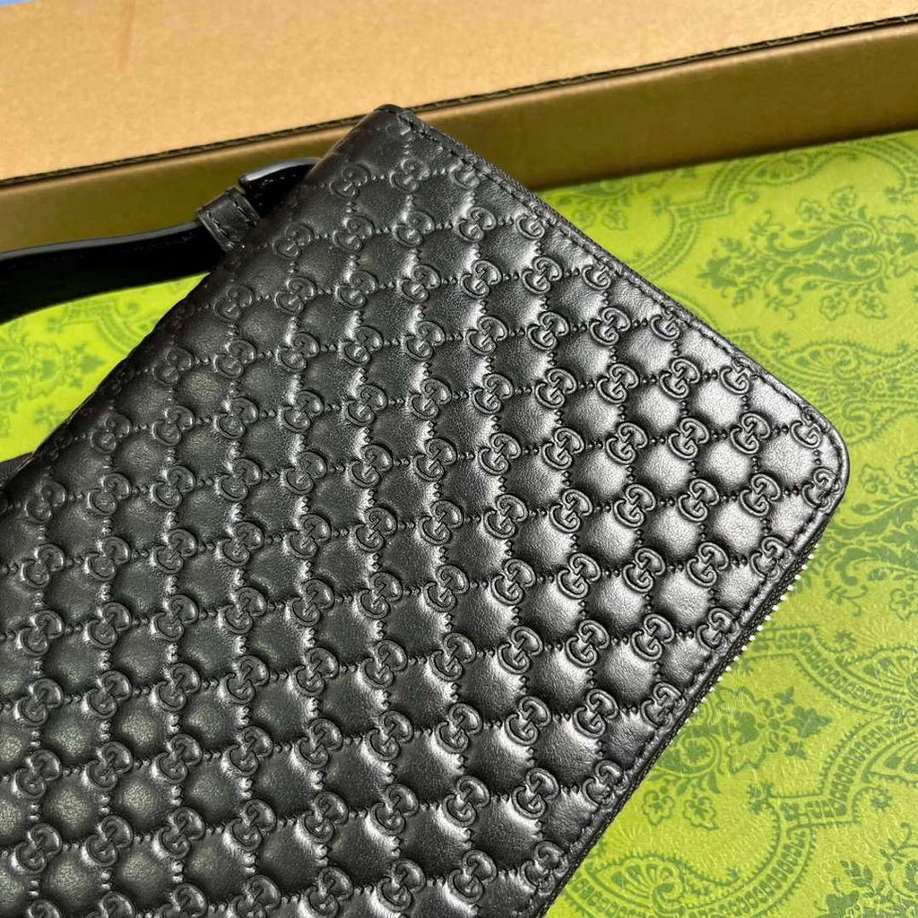 Gucci 449246 Gucci Sima Leather Zip Around Case Black