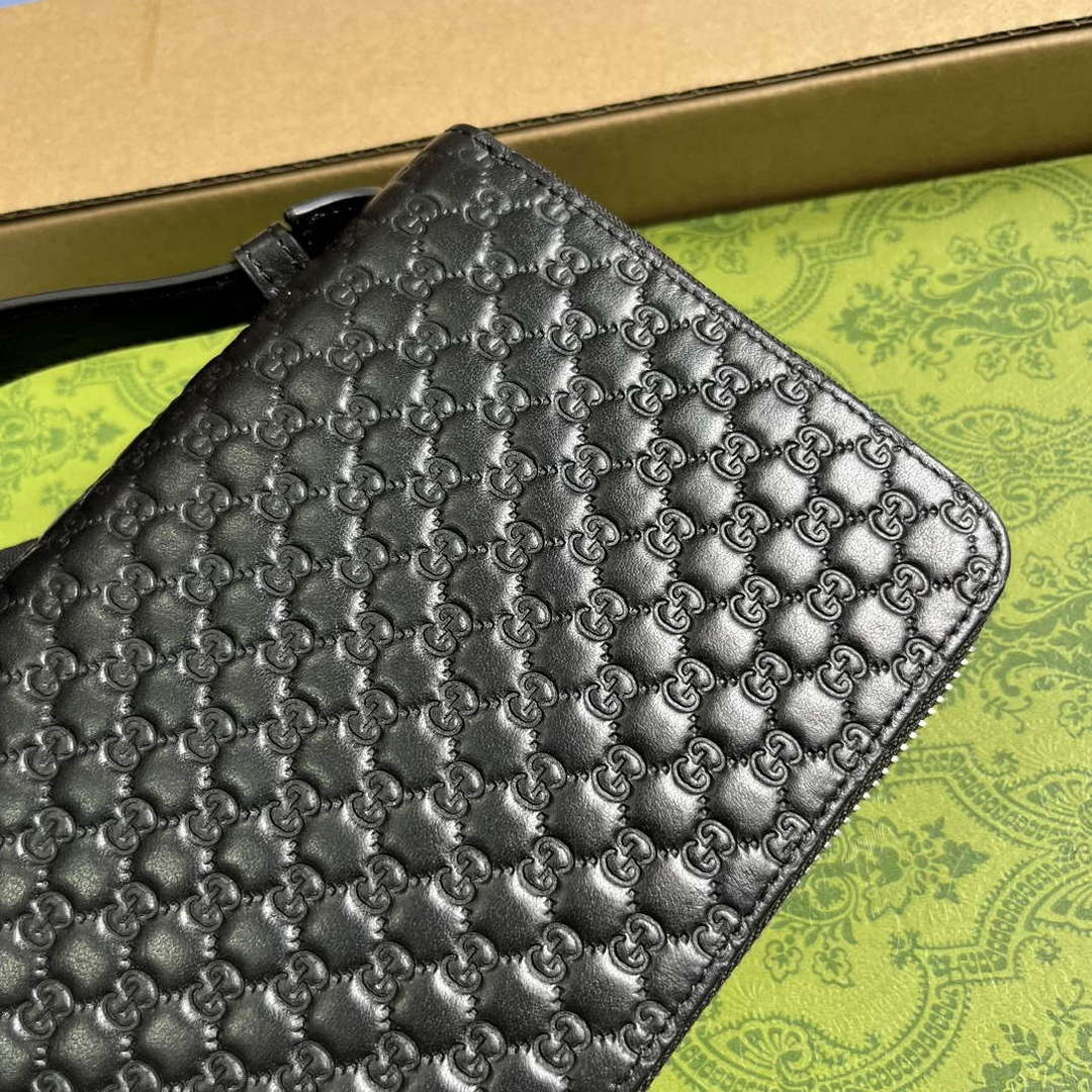 Gucci 449246 Gucci Sima Leather Zip Around Case Black