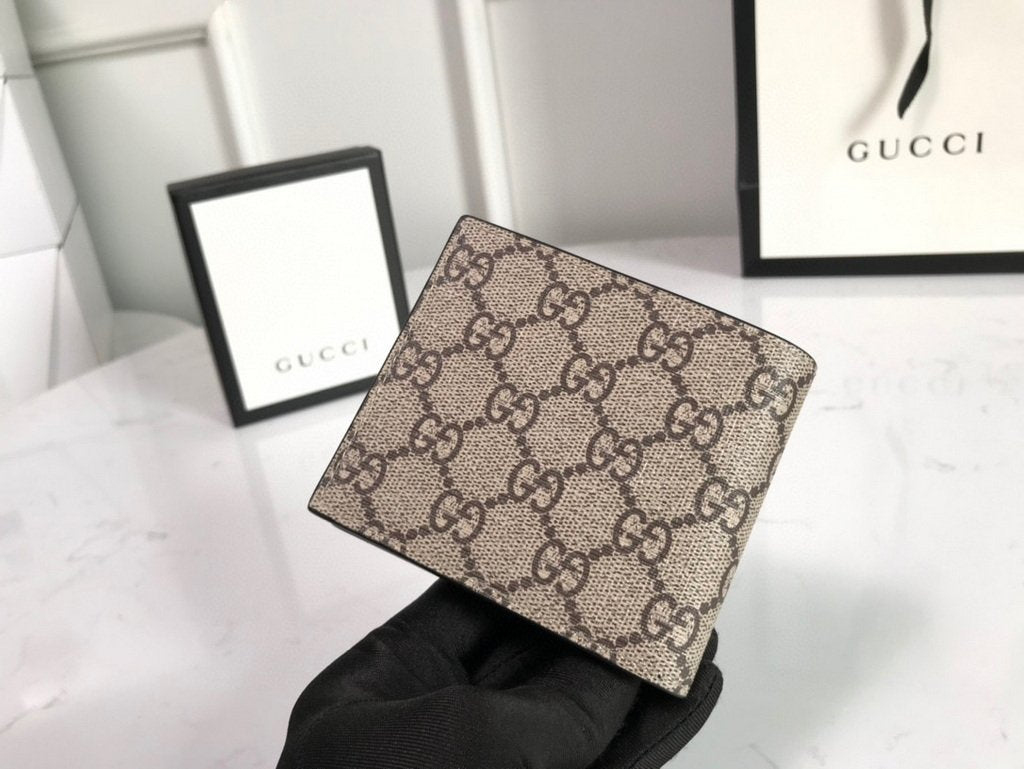 Gucci 451268 Bee Print GG Supreme Wallet Beige/ebony
