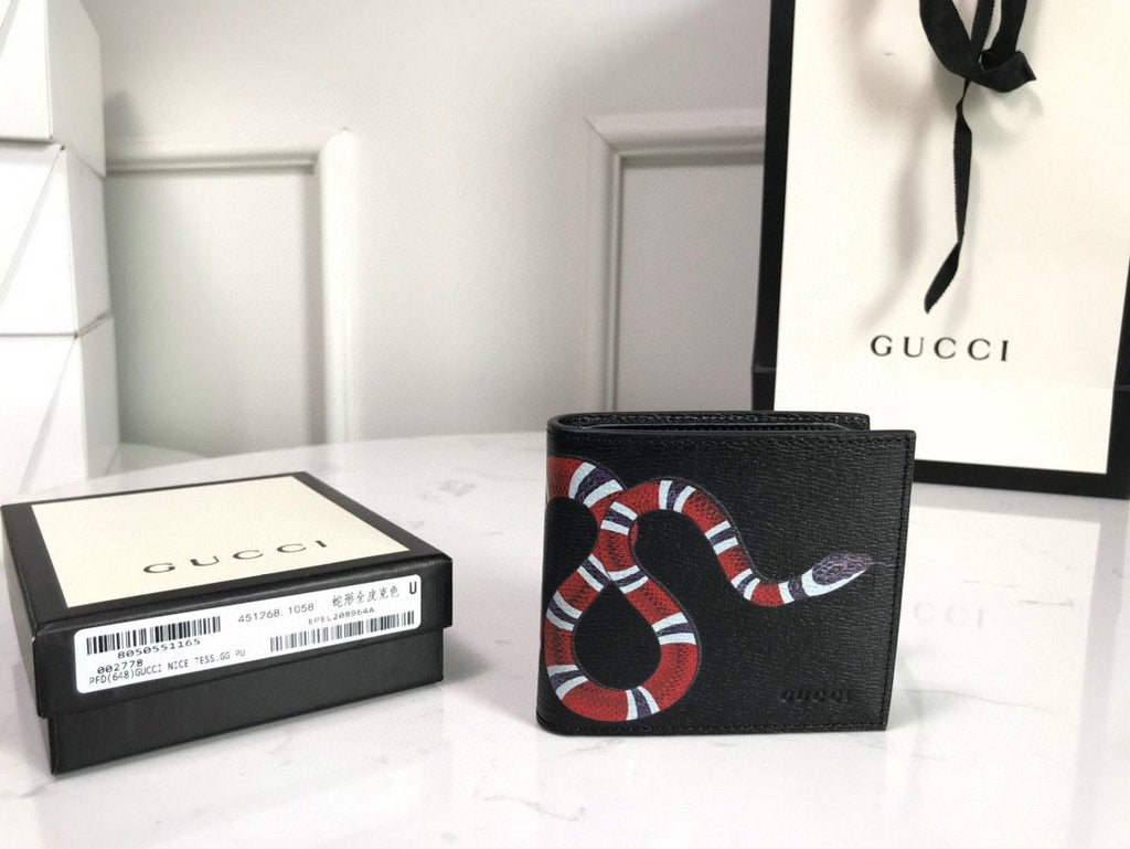 Gucci 451268 Kingsnake Print GG Supreme Wallet Black