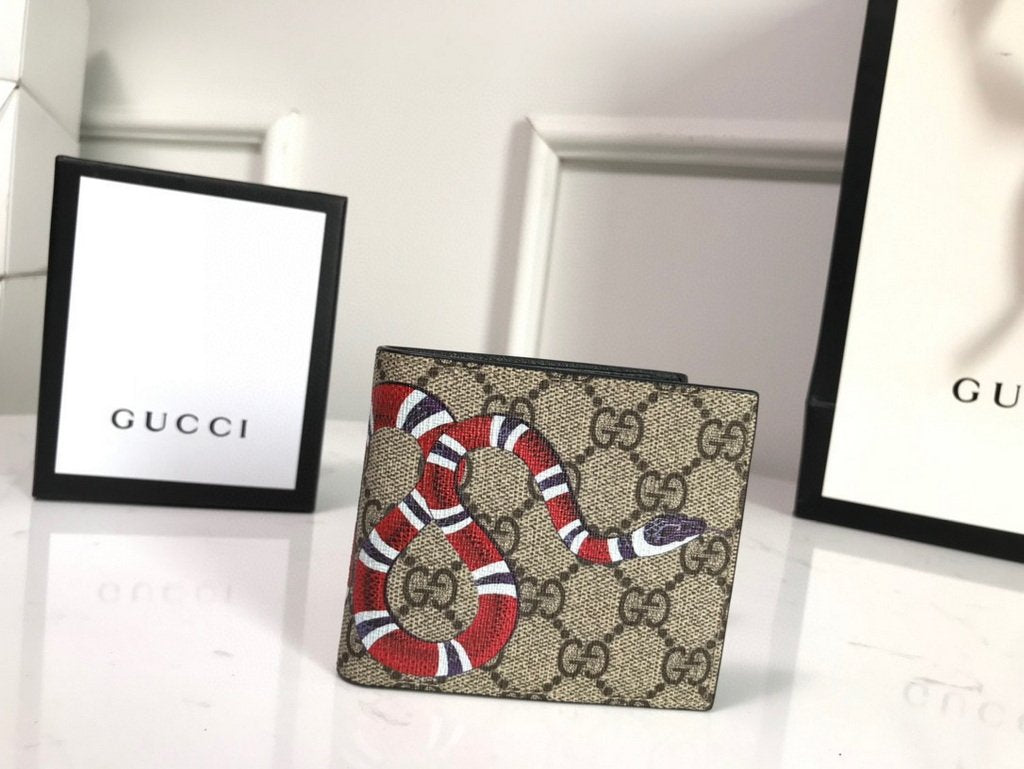 Gucci 451268 Kingsnake Print GG Supreme Wallet Beige/ebony