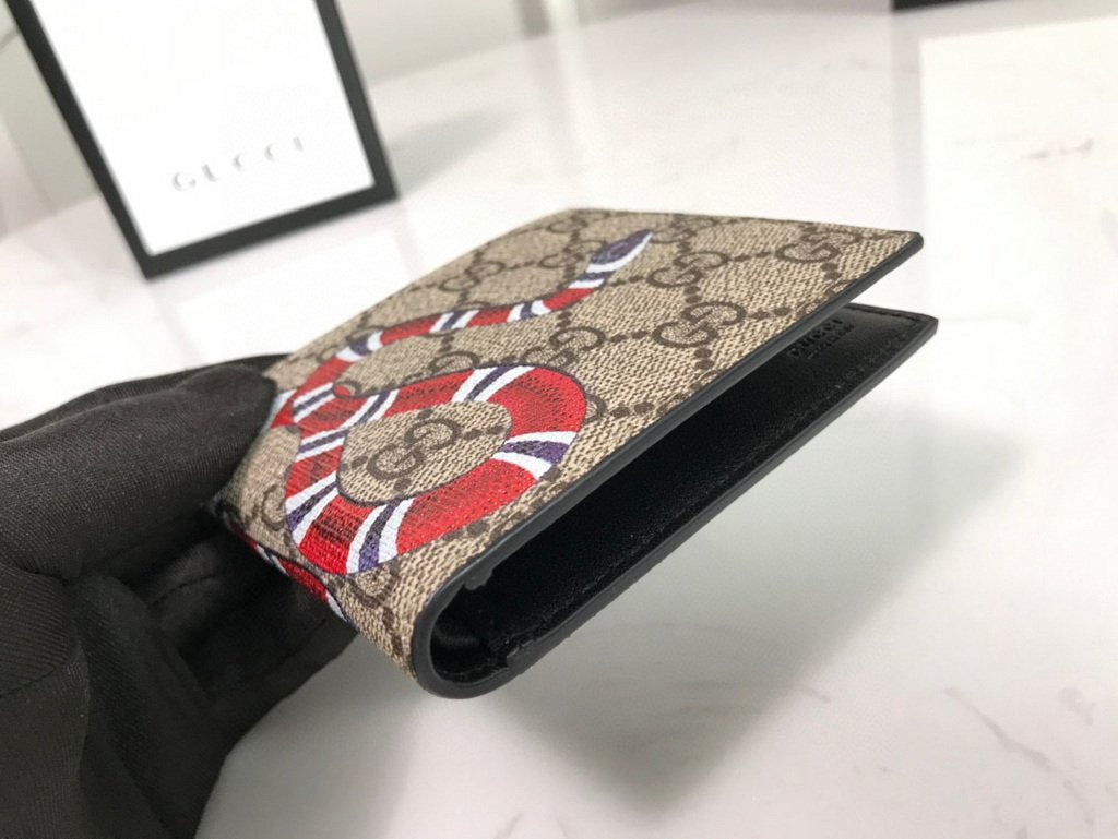 Gucci 451268 Kingsnake Print GG Supreme Wallet Beige/ebony
