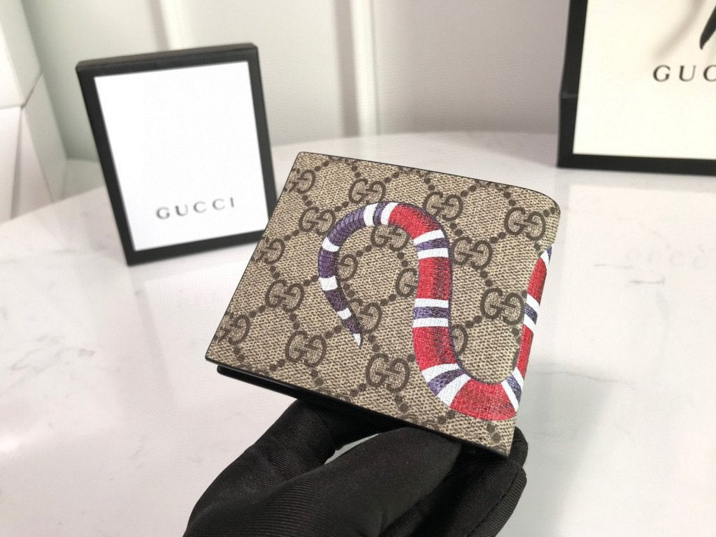 Gucci 451268 Kingsnake Print GG Supreme Wallet Beige/ebony